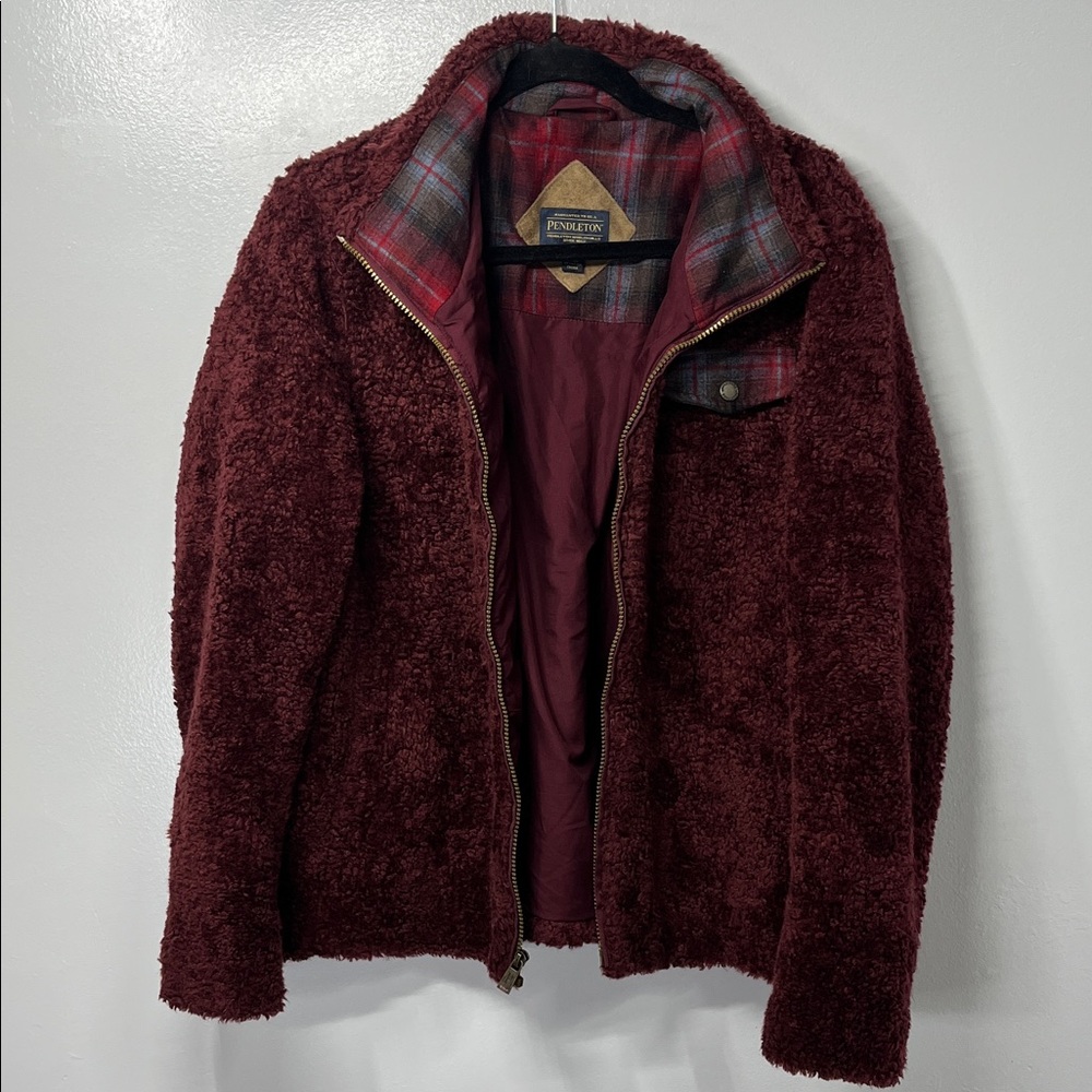 Pendleton Maroon Teddy Jacket With Checkered Lini… - image 1